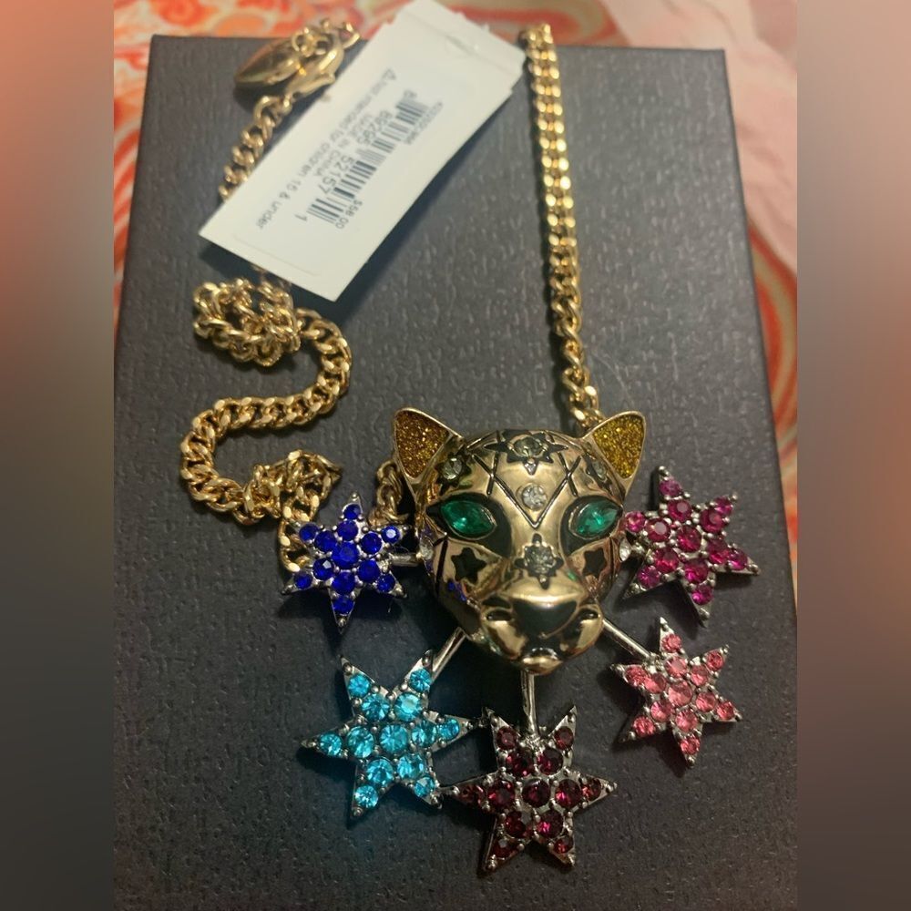 Betsey Johnson Leopard and Star Necklace New
